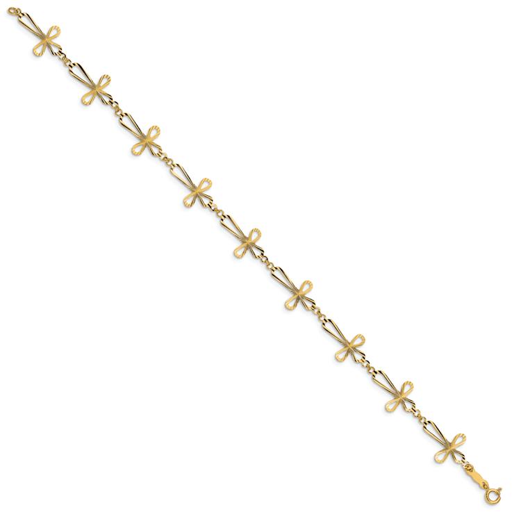 14k Yellow Gold Diamond-Cut Open Cross Link Bracelet