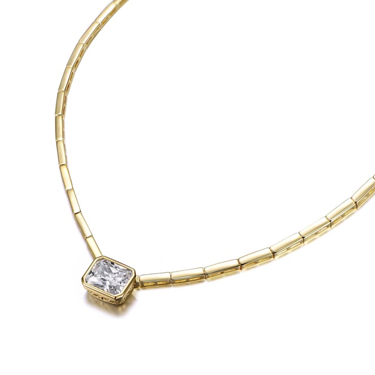 East-West CZ Pave Station Necklace In 14K Gold Over Brass