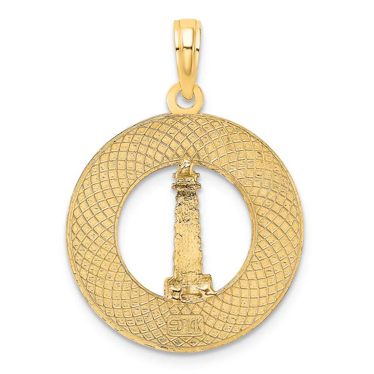 14k Yellow Gold Textured Saint Augustine with Lighthouse Circle Charm
