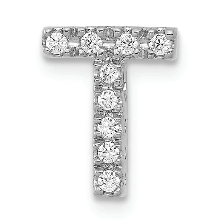 Rhodium Over 14K White Gold Diamond Letter T Initial Charm