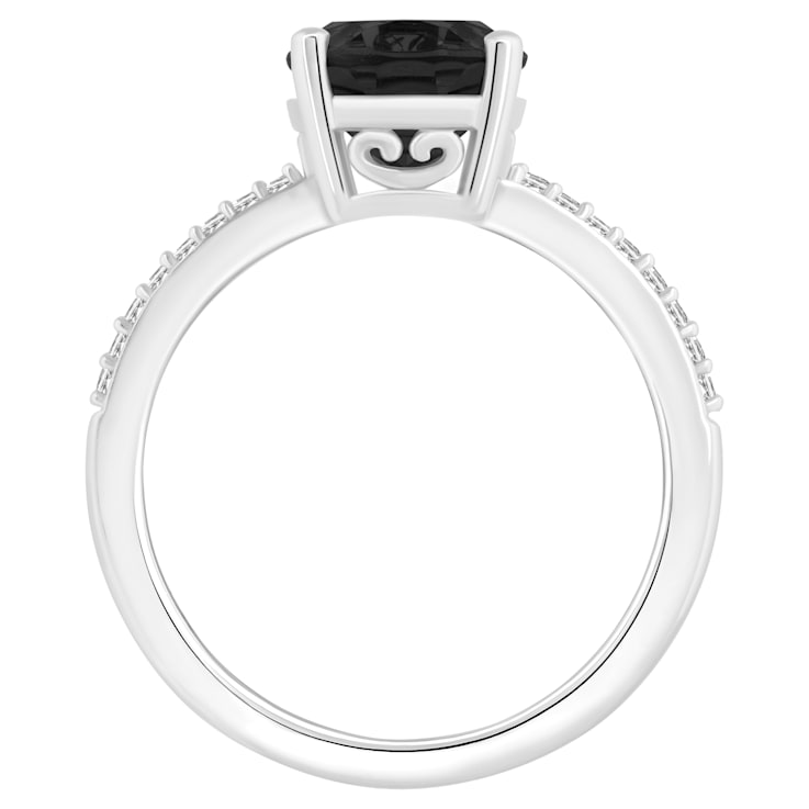 10x8mm Oval Black Onyx and 1/10 ctw Diamond Rhodium Over Sterling Silver Ring