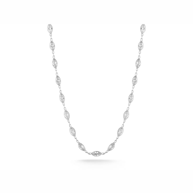 Sterling Statements Rhodium Over Sterling Silver Marquise CZ Choker Necklace