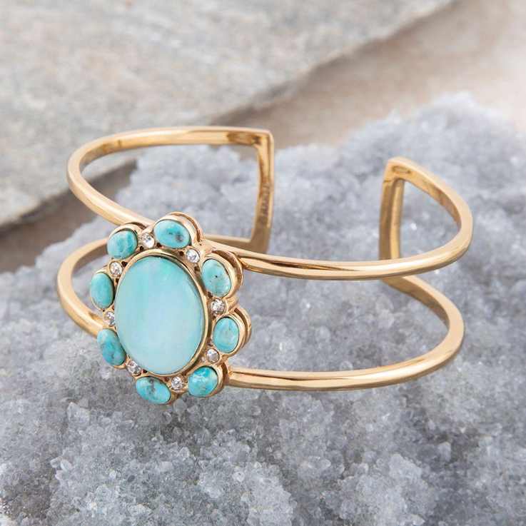 Barse Jewelry Aurora Blue Opal Golden Cuff Bracelet
