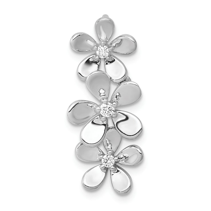 Rhodium Over 14k White Gold Diamond Three Flower Chain Slide Pendant