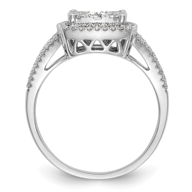 Rhodium Over 14K White Gold Lab Grown Diamond Cluster Engagement Ring 0.995ctw