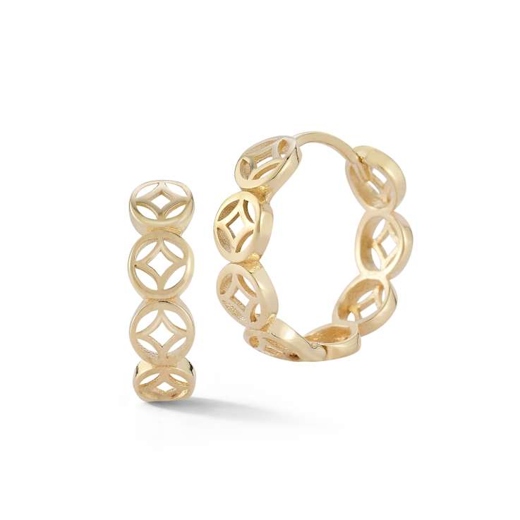 Bellissima Gold 14K Yellow Gold Open Work Huggie Hoop Earrings