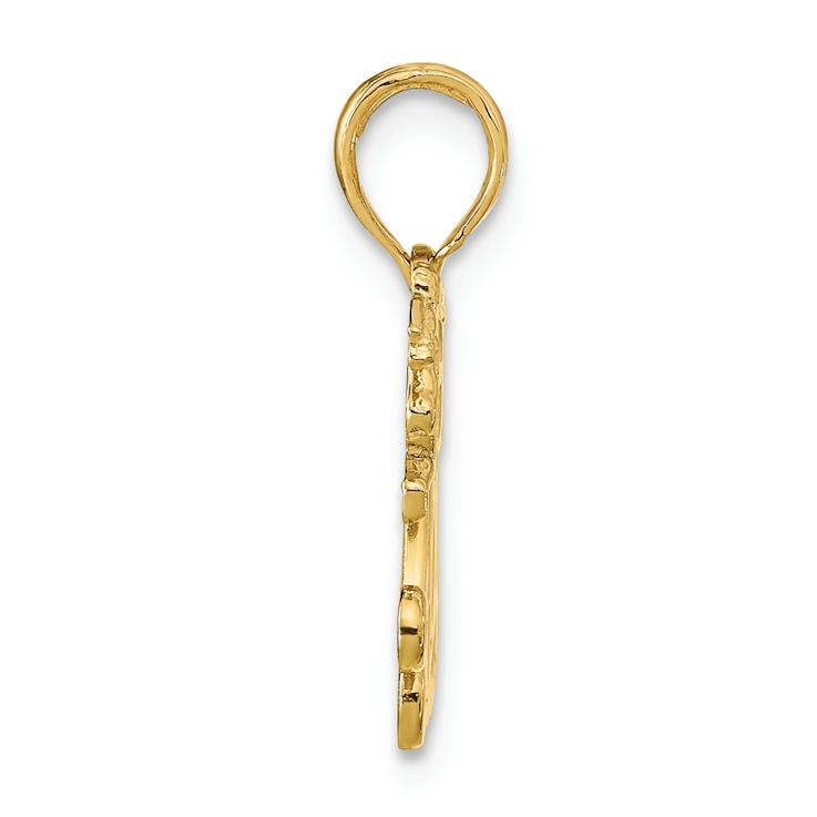 14k Yellow Gold Polished and Textured Mom with Heart and Angels Pendant