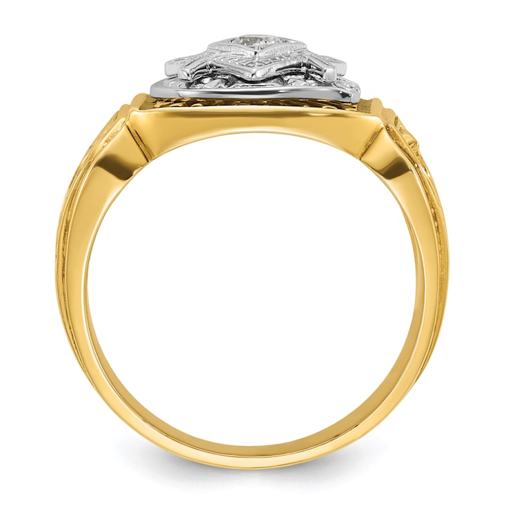 10K Two-tone Yellow and White Gold Men's Enameled and Diamond Blue Lodge
Masonic Ring 0.15ctw