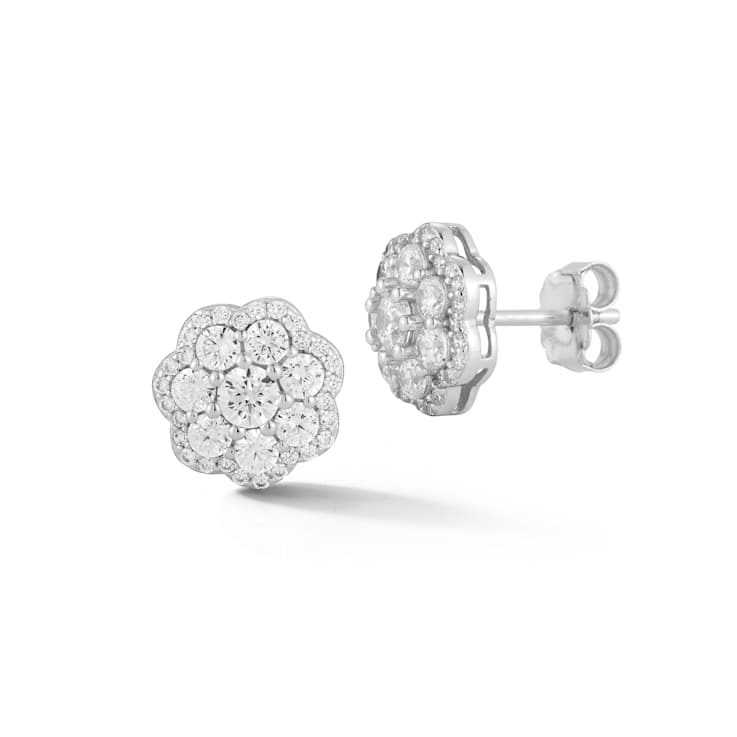Rachel Zoe CZ Flower Stud Earrings in Rhodium Over Sterling Silver