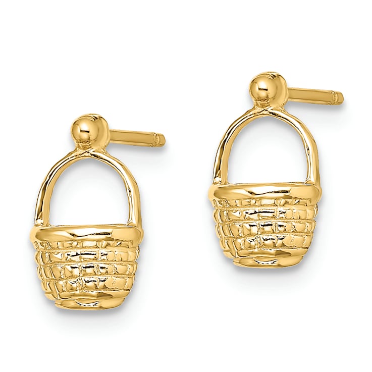 14k Yellow Gold Mini Basket Flat Back Stud Earrings