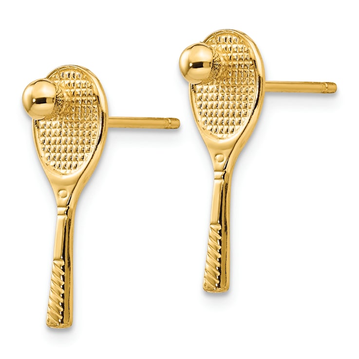 14k Yellow Gold Textured Tennis Racquet with Ball Stud Earrings