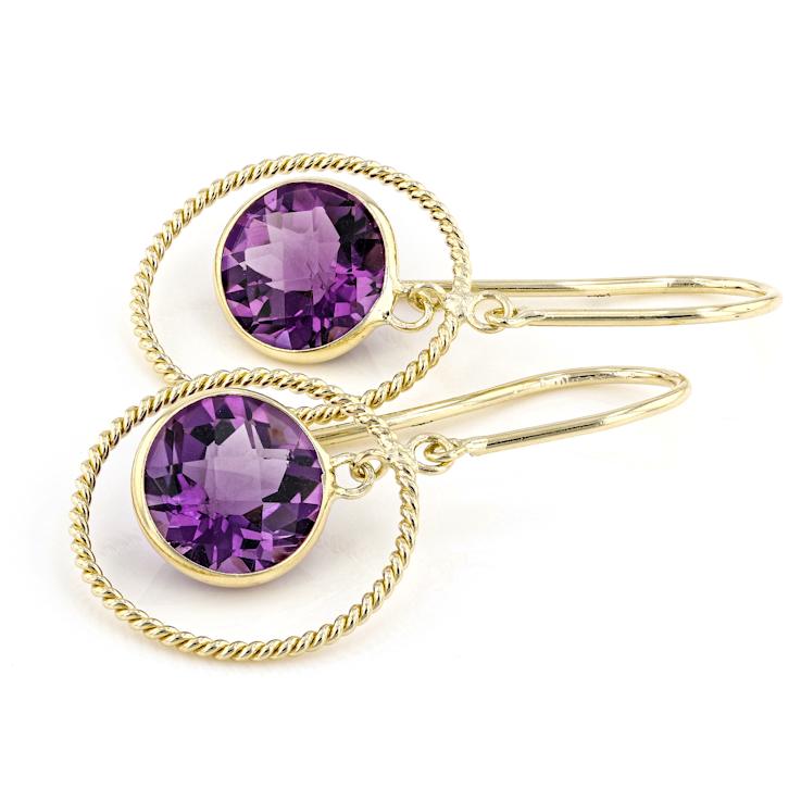 Purple Amethyst 14k Yellow Gold Dangle Earrings 3.32ctw