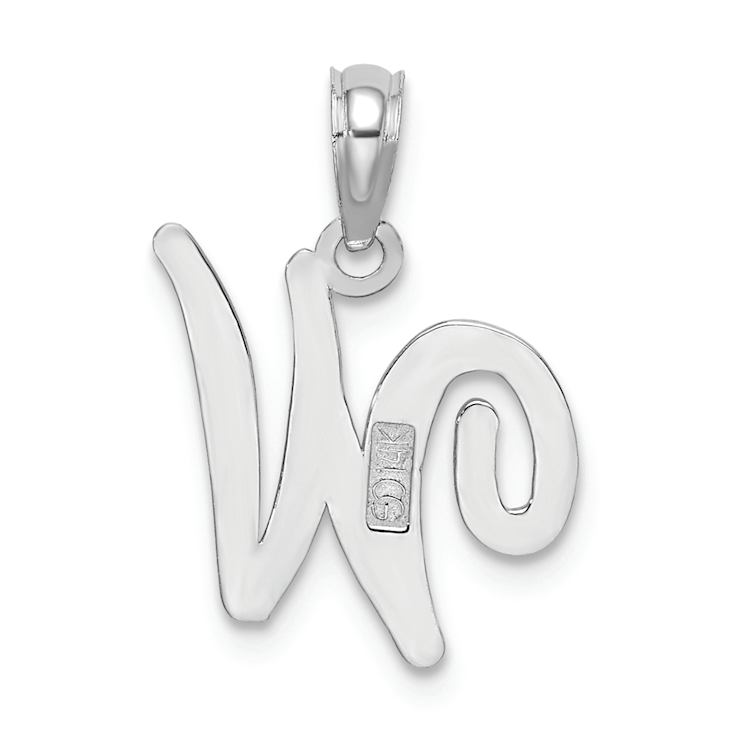 Rhodium Over 14k White Gold Polished Script Letter W Initial Pendant