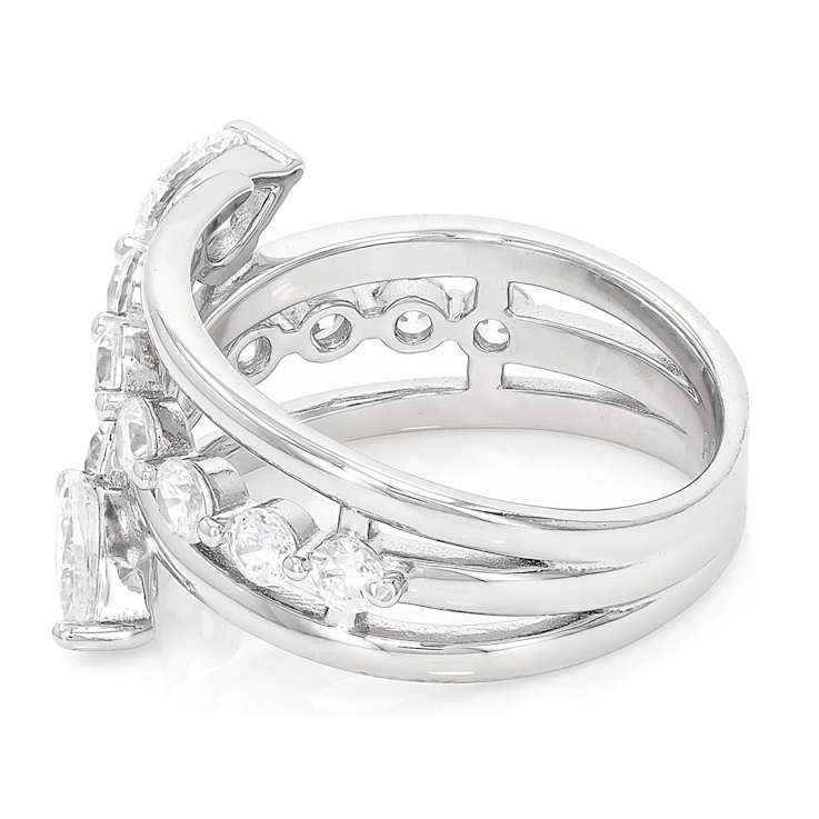 Round And Pear CZ Bypass Ring In Sterling Silver