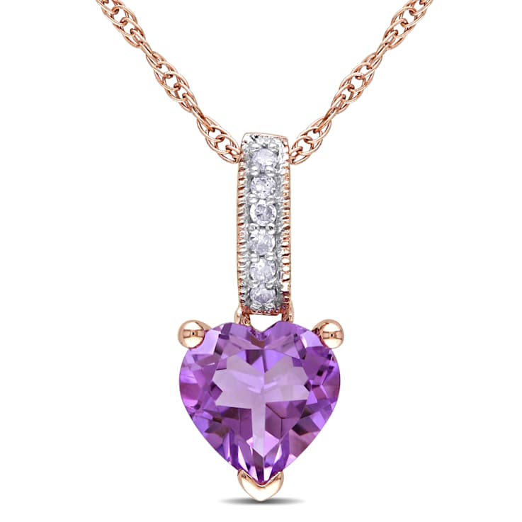 Amethyst & Diamond 10K Rose Gold Pendant With Chain 0.72ctw