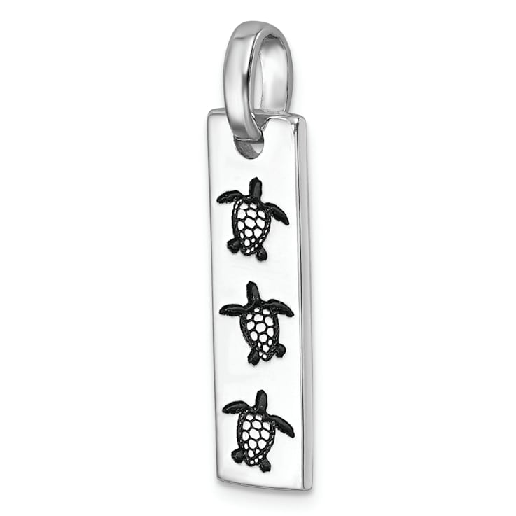 Rhodium Over Sterling Silver Swimming Turtles Rectangle Pendant