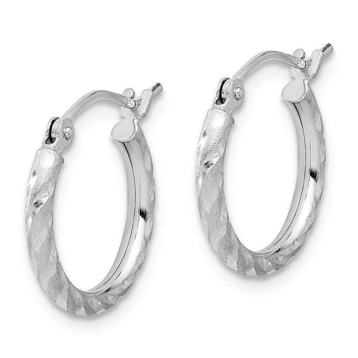 Rhodium Over 14k White Gold Polished, Satin and Diamond-Cut 11/16"
Hoop Earrings