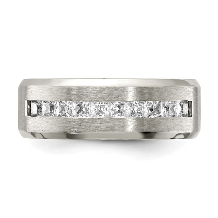 White Cubic Zirconia Titanium Men's 8mm Band Ring