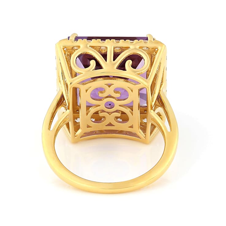 Amethyst Princess Cut And White Zircon Ring In 18K Gold Over Sterling
Silver 11.40ctw