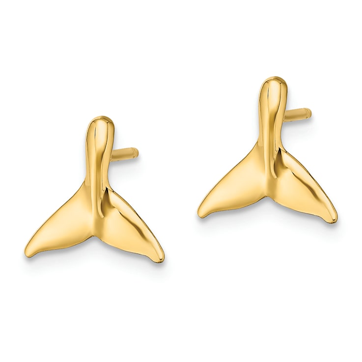 14k Yellow Gold Mini Whale Tail Stud Earrings