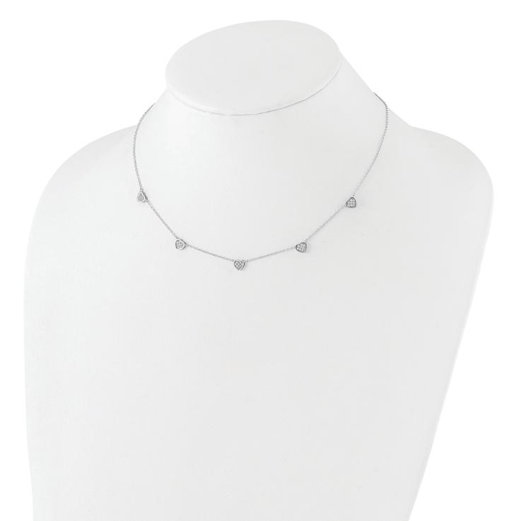 Rhodium Over Sterling Silver with Cubic Zirconia Hearts 16-inch with
2-inch Extension Necklace