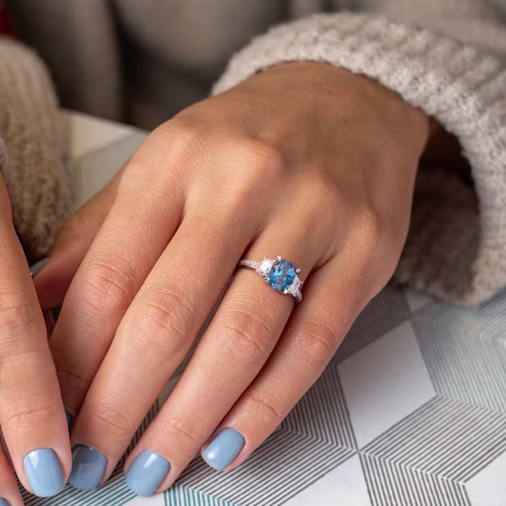London Blue Topaz and Diamond 14K White Gold Ring 3.10ctw