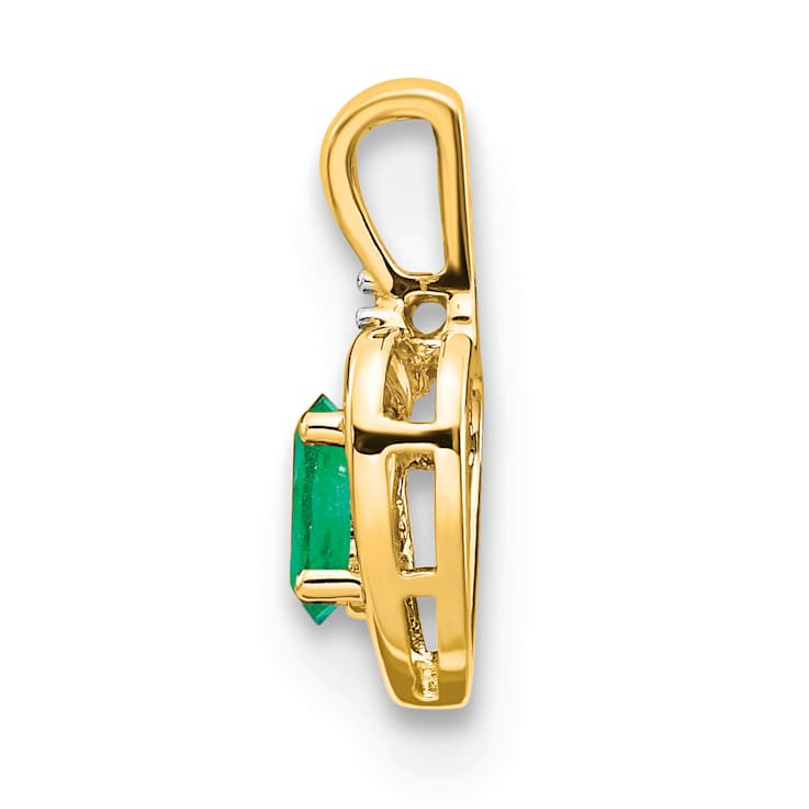 10k Yellow Gold and Rhodium Over 10k Yellow Gold 0.42 ctw Emerald
Birthstone and Diamond Pendant