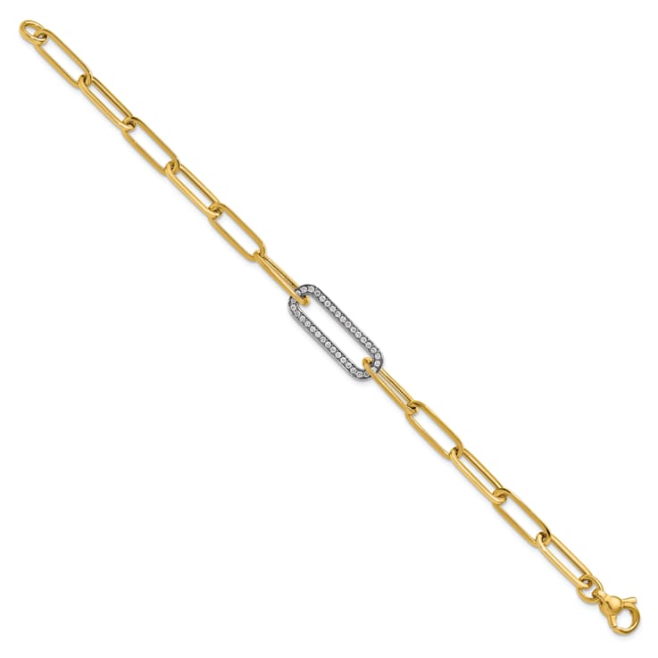 14K Yellow Gold with White Rhodium Diamond Paper Clip Link 7.5-inch
Bracelet 0.33ctw
