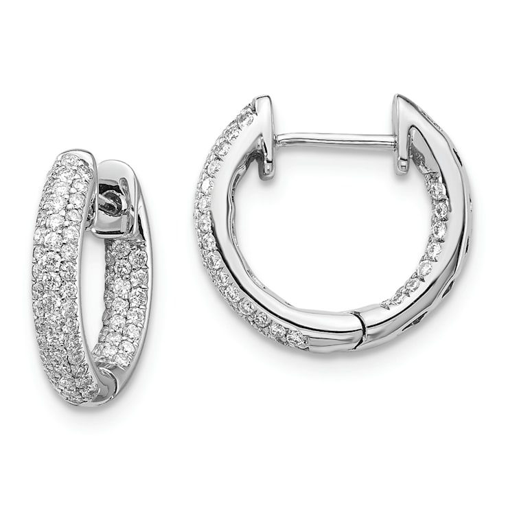 Rhodium Over 14K White Gold Lab Grown Diamond Hinged Hoop Earrings