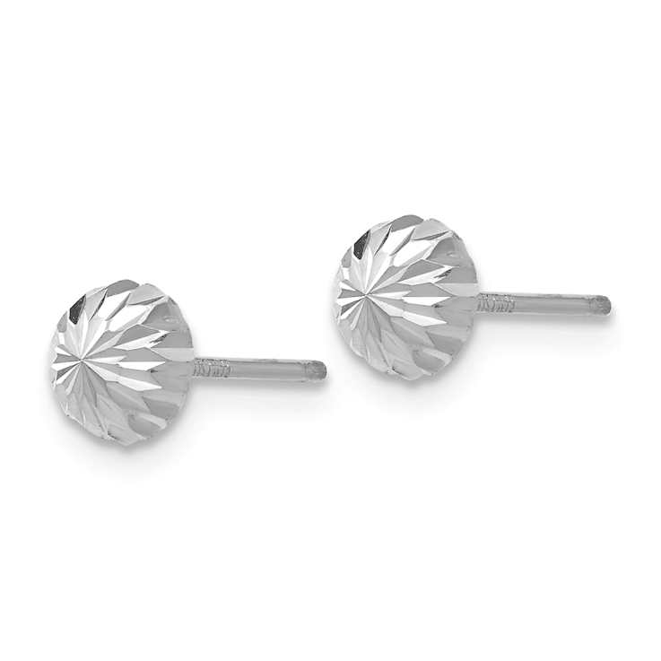 Rhodium Over 14k White Gold Polished and Diamond-Cut 5mm Half Ball Stud Earrings