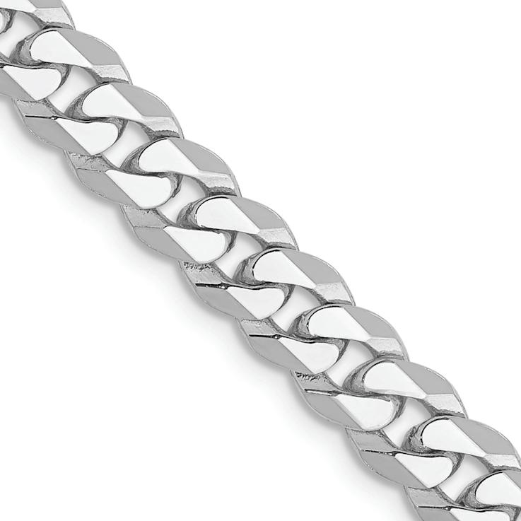 Rhodium Over 14k White Gold 5.75mm Solid Flat Beveled Curb 18 Inch Chain