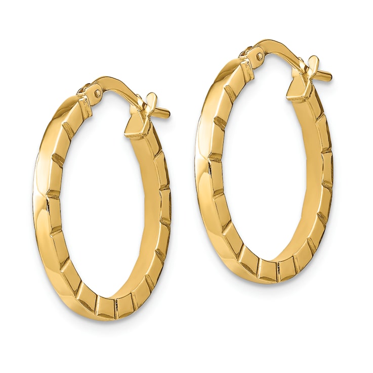 14k Yellow Gold 13/16" Small Striped Edge Hoop Earrings