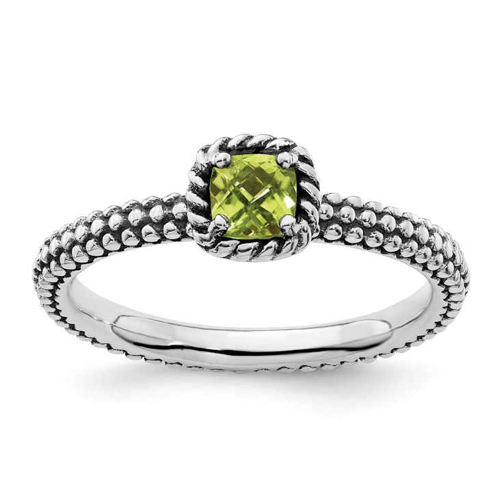 Sterling Silver Stackable Expressions Checker-cut Peridot Antiqued Ring 0.25ctw