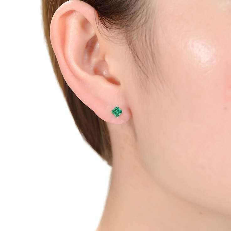Emerald Color CZ Square Stud Earrings In 14K Gold Over Sterling Silver