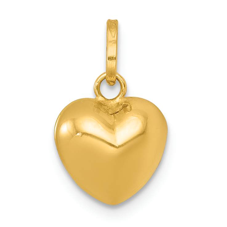 14K Yellow Gold Polished 3D Heart Charm Pendant