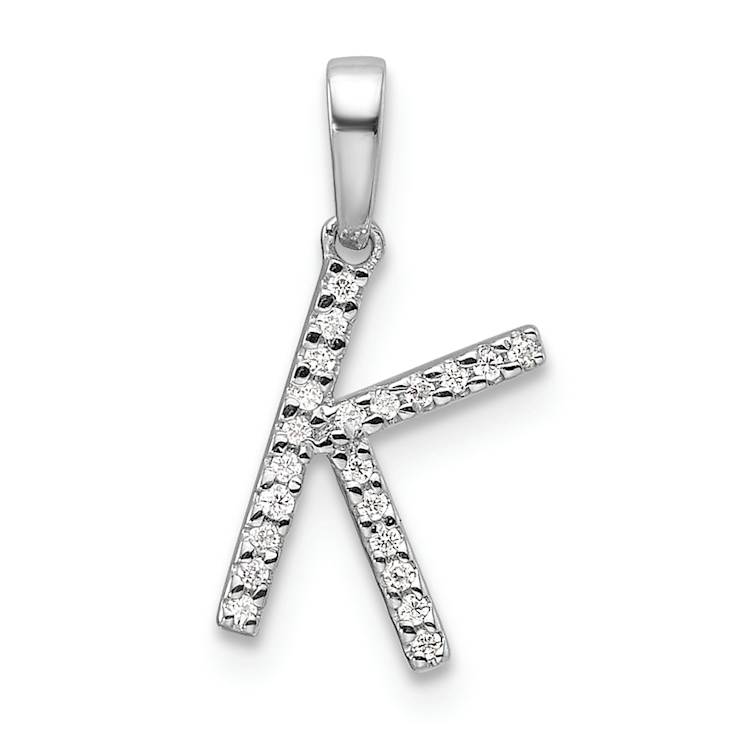 Rhodium Over 14k White Gold Diamond Letter K Initial Pendant