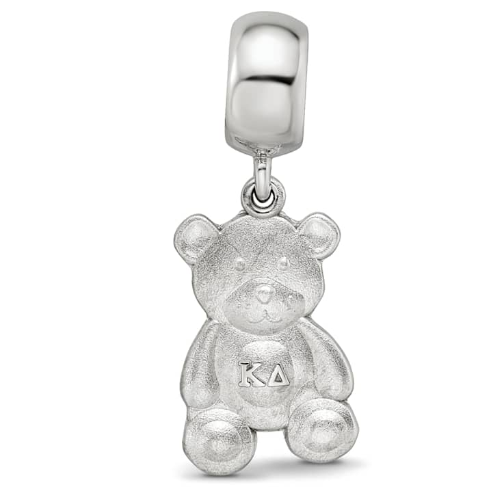 Rhodium Over Sterling Silver LogoArt Kappa Delta Teddy Bear on Bead