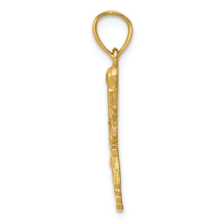 14k Yellow Gold Diamond-Cut and Textured RN Pendant