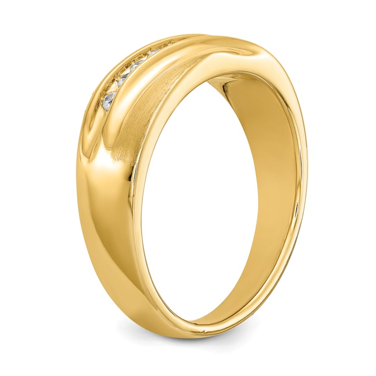 14K Yellow Gold Lab Grown Diamond Polished and Satin Men's Band