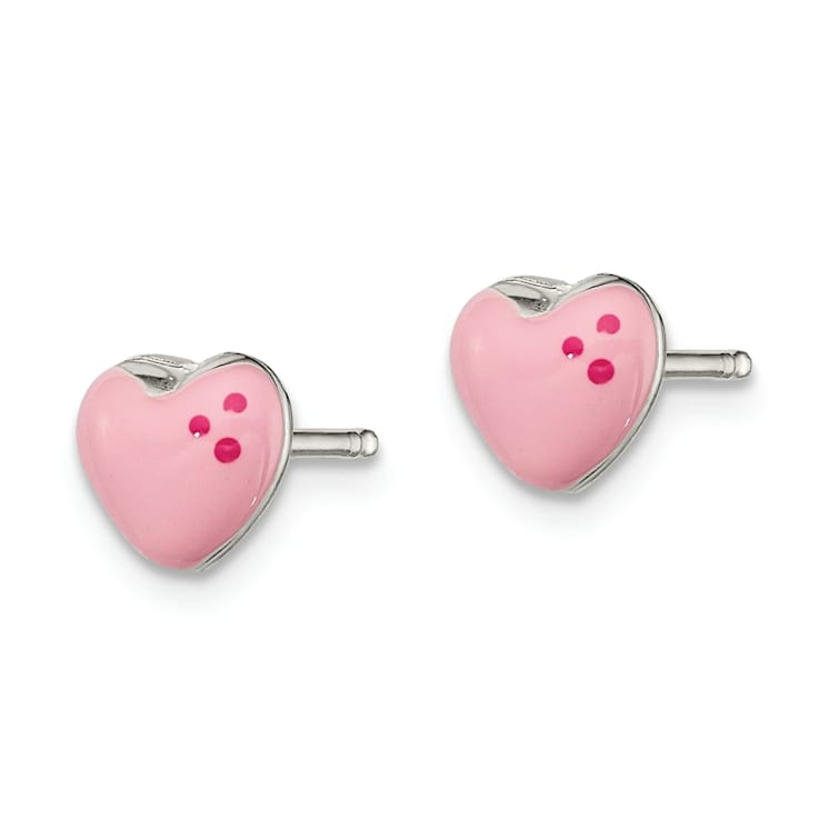 Sterling Silver and Pink Enamel Heart Children's Post Earrings