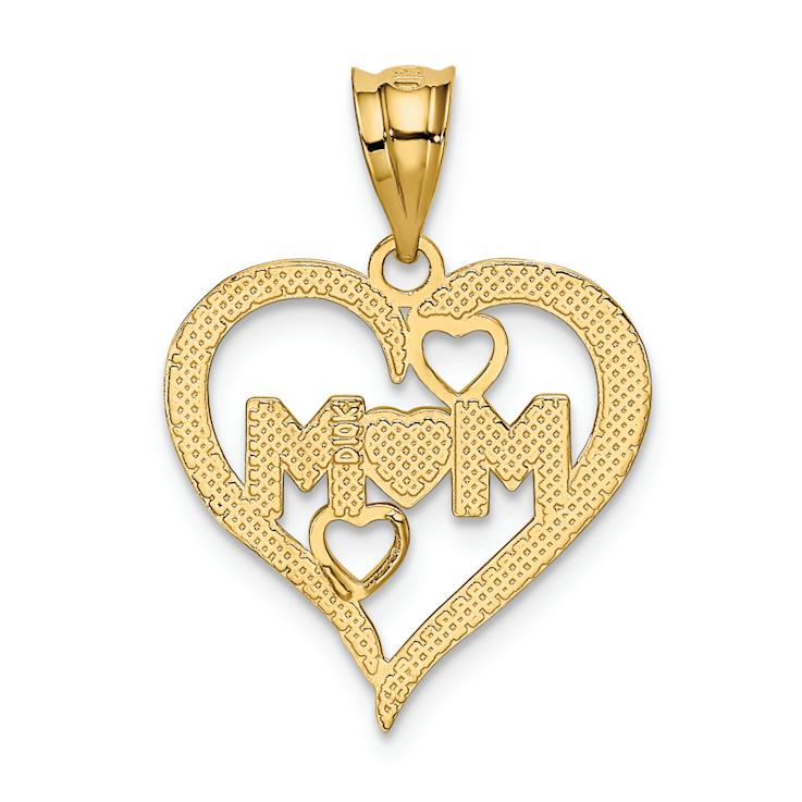 14K Two-tone Gold  Diamond-Cut Mom Heart Pendant