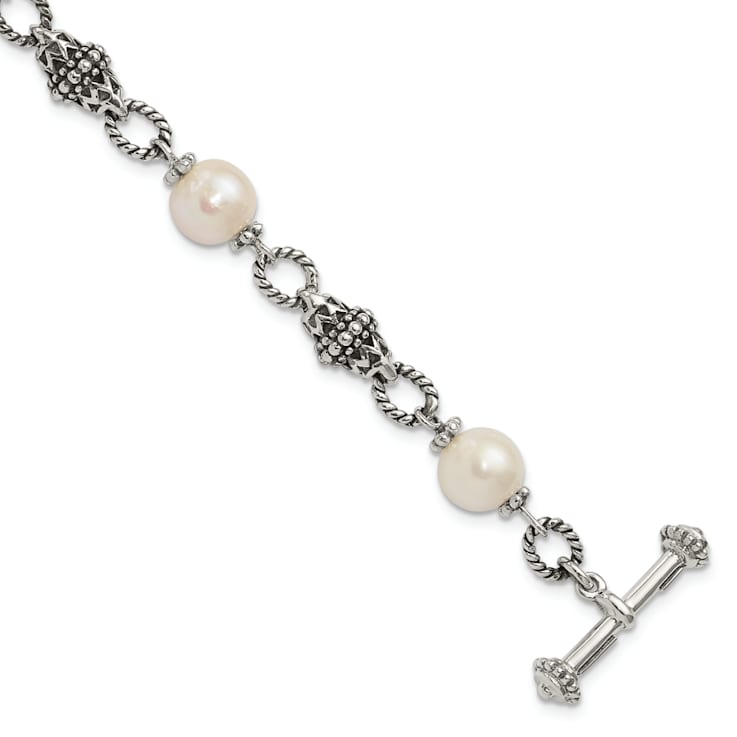 Sterling Silver Oxidized Freshwater Cultured Pearl Bracelet