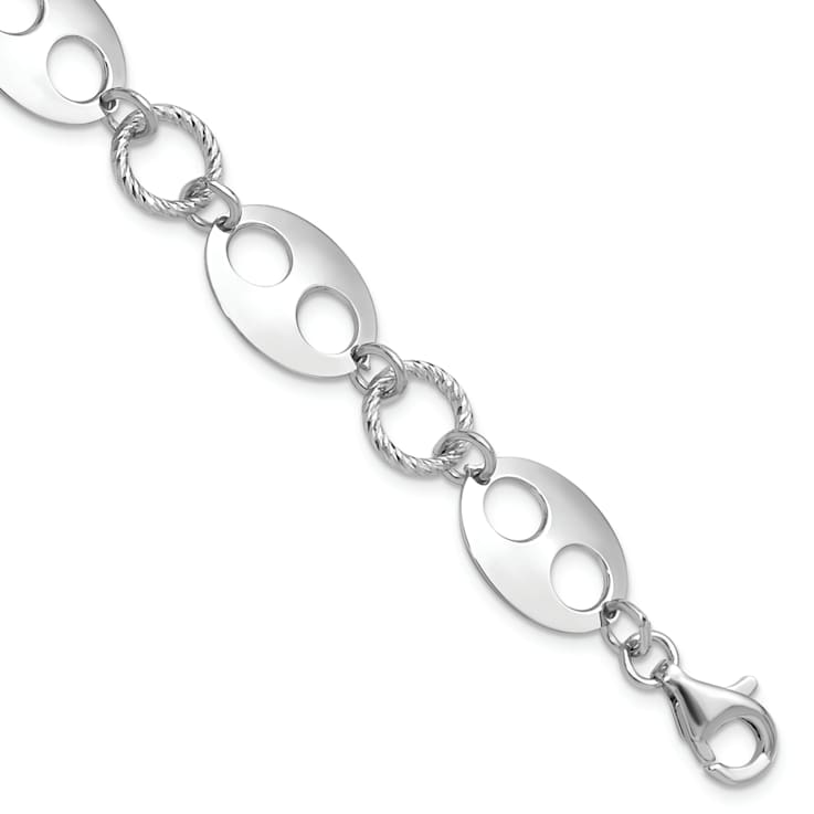 Rhodium Over Sterling Silver Diamond-cut Link  with 1-inch Extension Bracelet