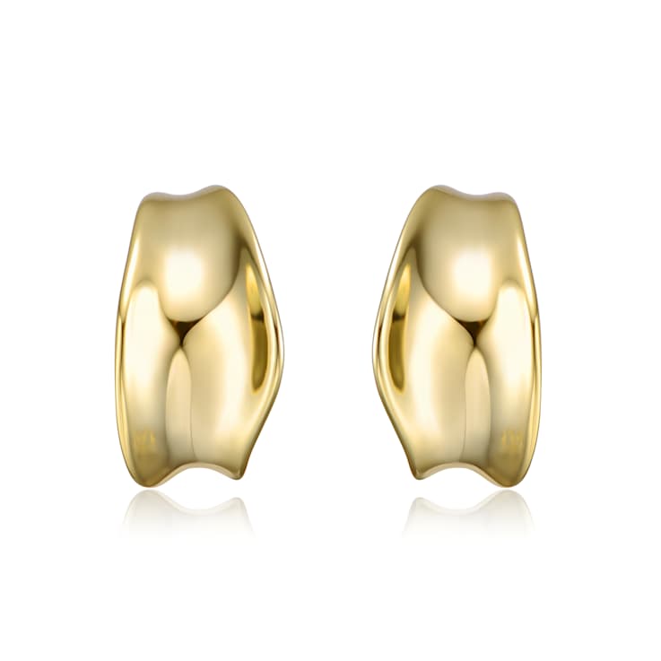Wave Design Mini Open Huggie Earrings In 14K Gold Over Brass