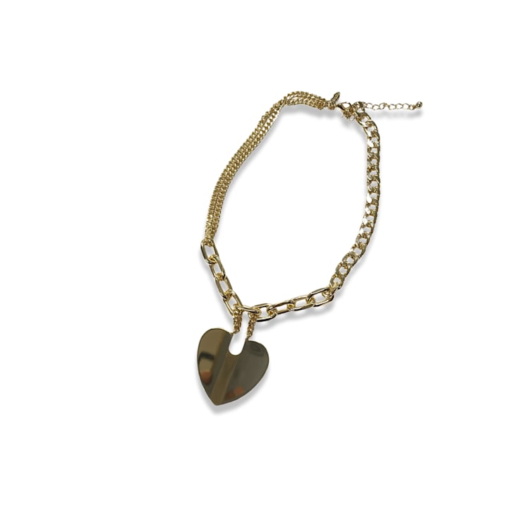 Gold Tone Heart Pendant Necklace.