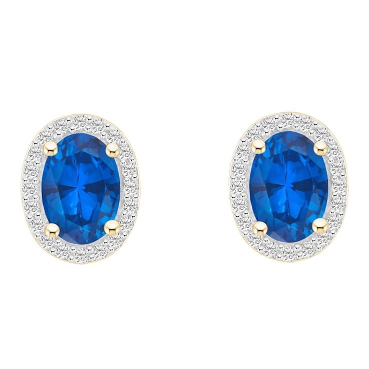 7x5mm Oval Created Sapphire And Created White Sapphire 10k Yellow Gold
Halo Stud Earrings