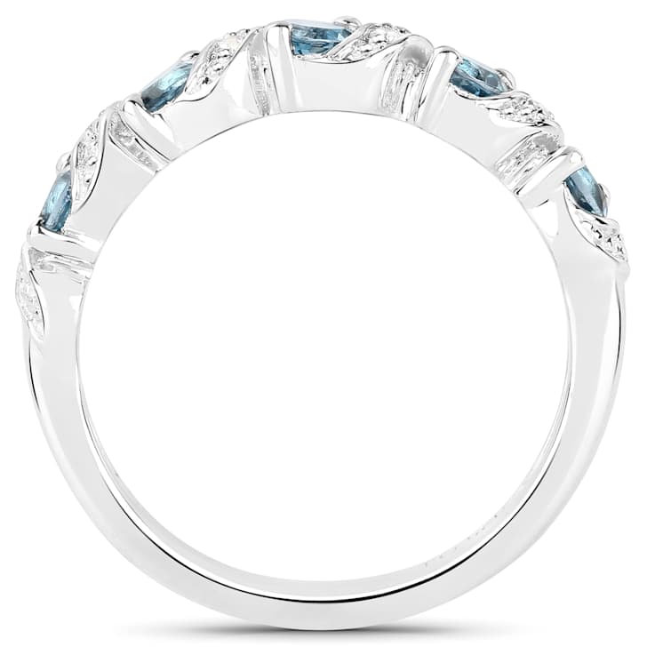London Blue Topaz and White Topaz Sterling Silver 5 five Stone Band Ring