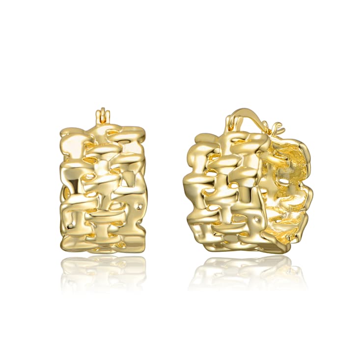 Basketweave C-Hoop Earrings In 14K Gold Over Brass