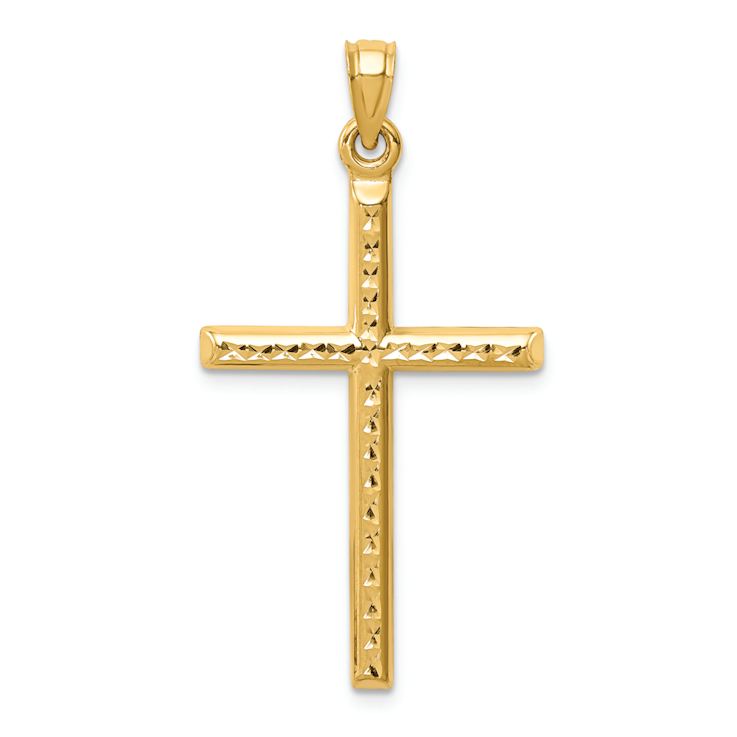 14k Yellow Gold Diamond-Cut Cross Pendant