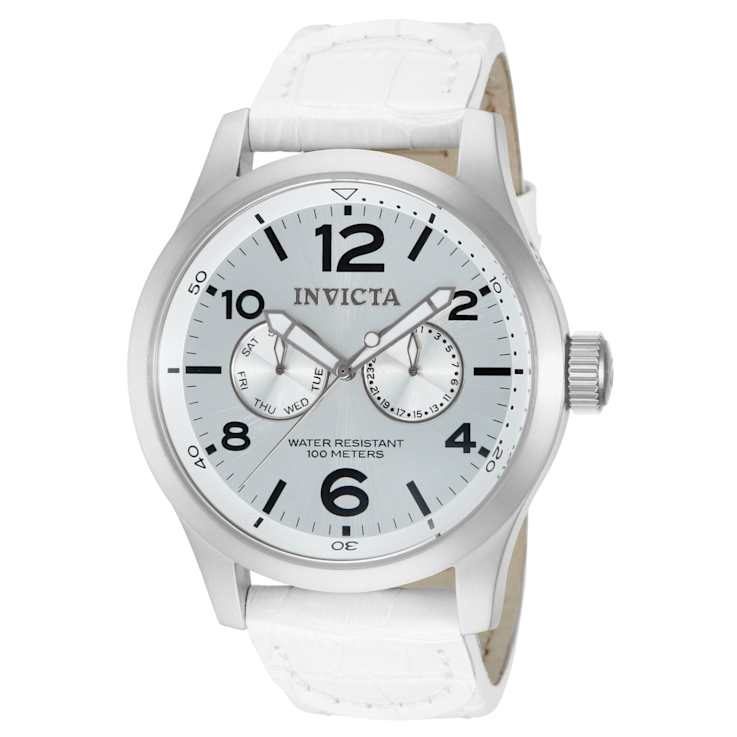 Invicta Specialty 48mm White Dial Leather Band Quartz Watch